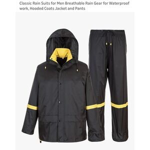 El Sonador Mens Rain Suit XL Black Yellow Waterproof Hooded Jacket Pant Workwear